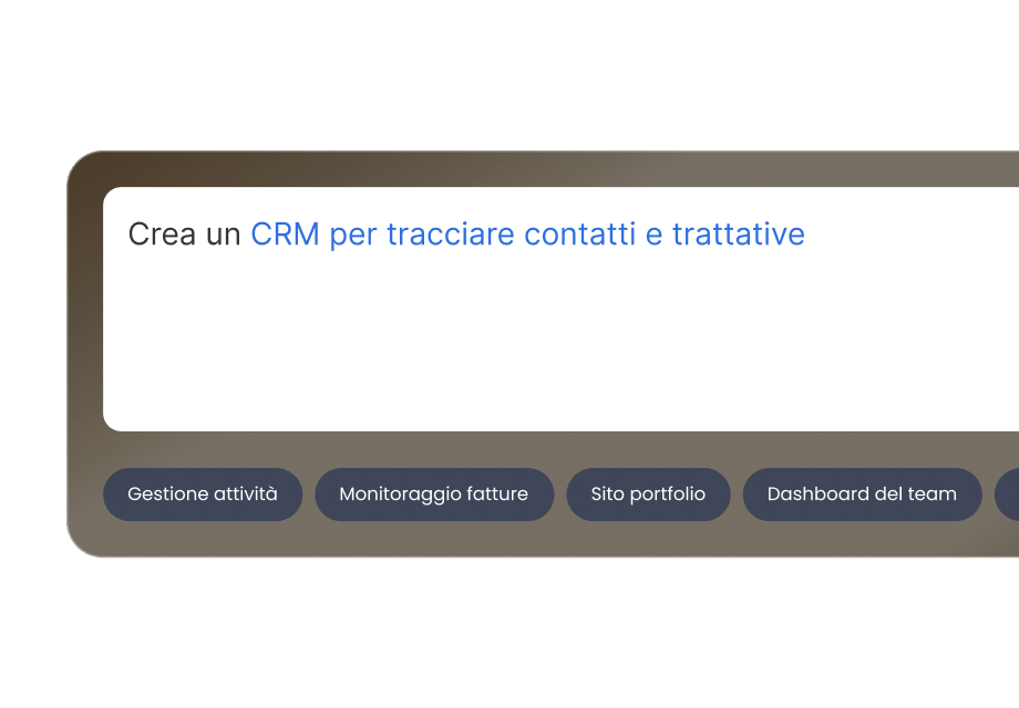Piattaforma IA zero codice per generare siti web, applicazioni aziendali, dashboard e strumenti CRM tramite prompt in linguaggio naturale