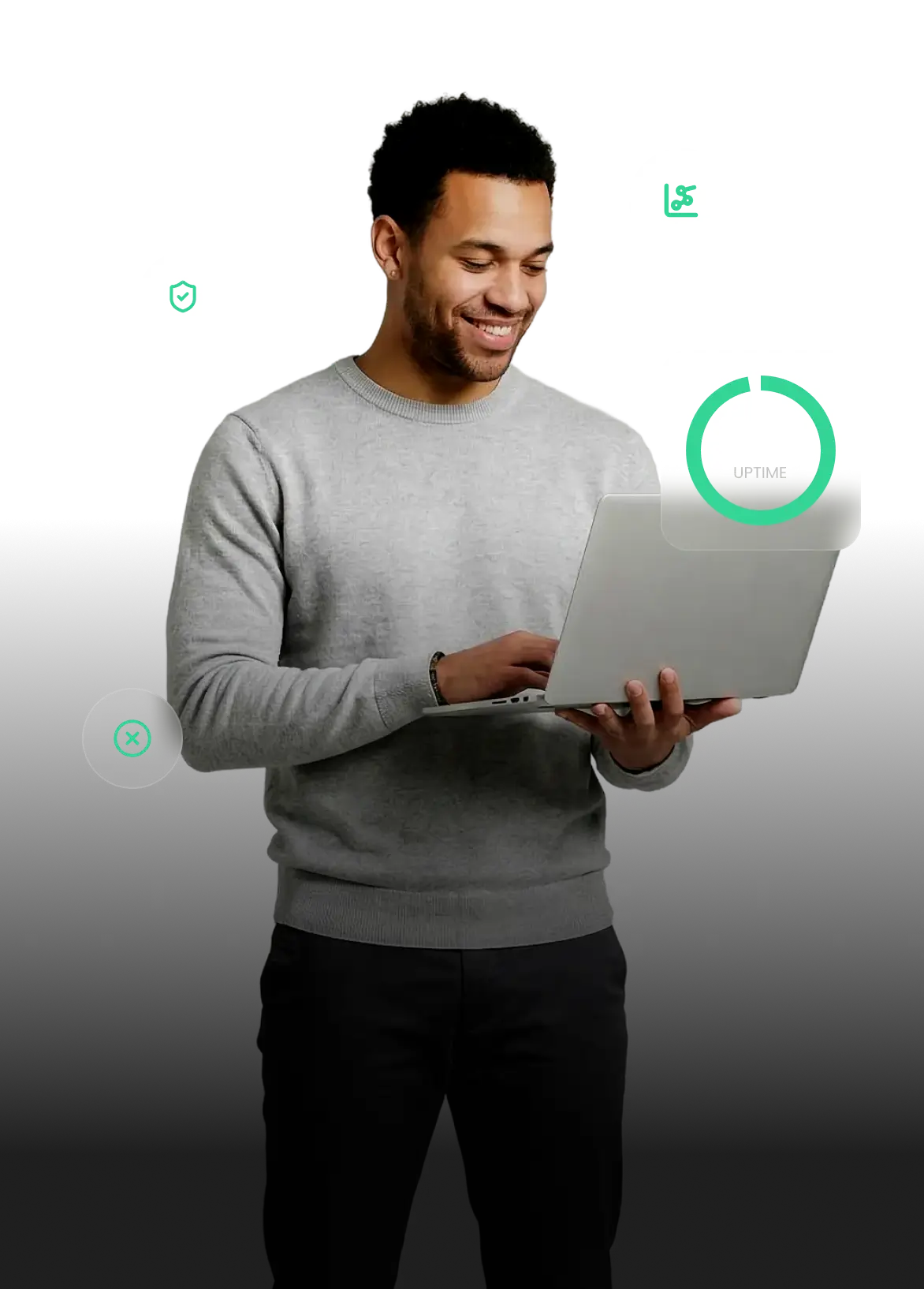 Small business owner managing a website backed by a 99.9% uptime guarantee