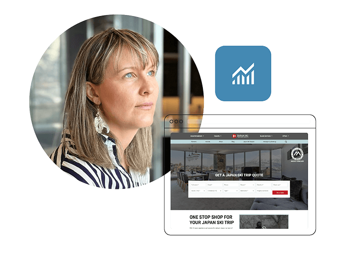 A smiling man in a plaid shirt, with overlays of colorful graphic design posters.