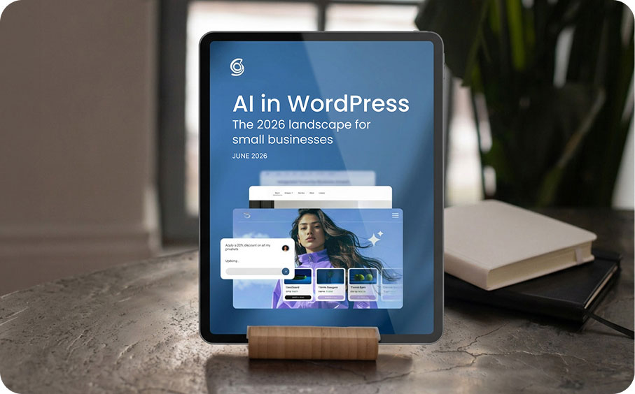 Cover of SiteGround's whitepaper 'WordPress AI in 2026 - Report for Small Business from SiteGround Experts'