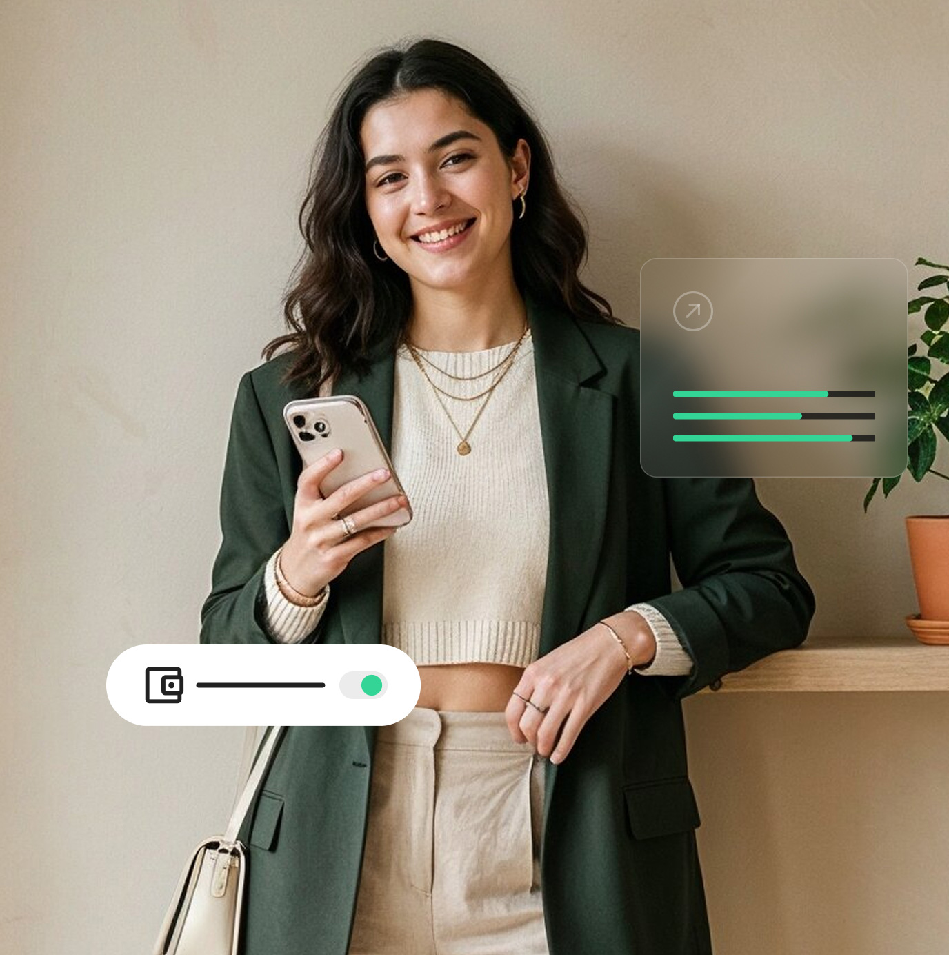 Smiling woman holding a smartphone, representing a content creator or influencer in SiteGround's custom affiliate partnership program