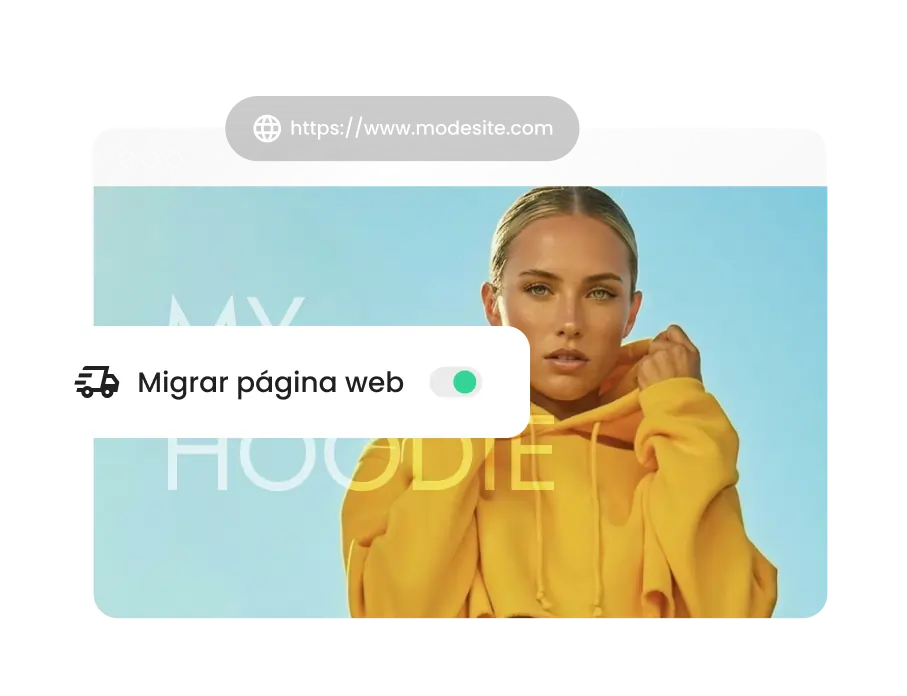 Botón de migración de sitios web con un solo clic y sin complicaciones para socios de alojamiento de agencias en SiteGround, mostrado en el sitio web de comercio electrónico de moda de un cliente.
