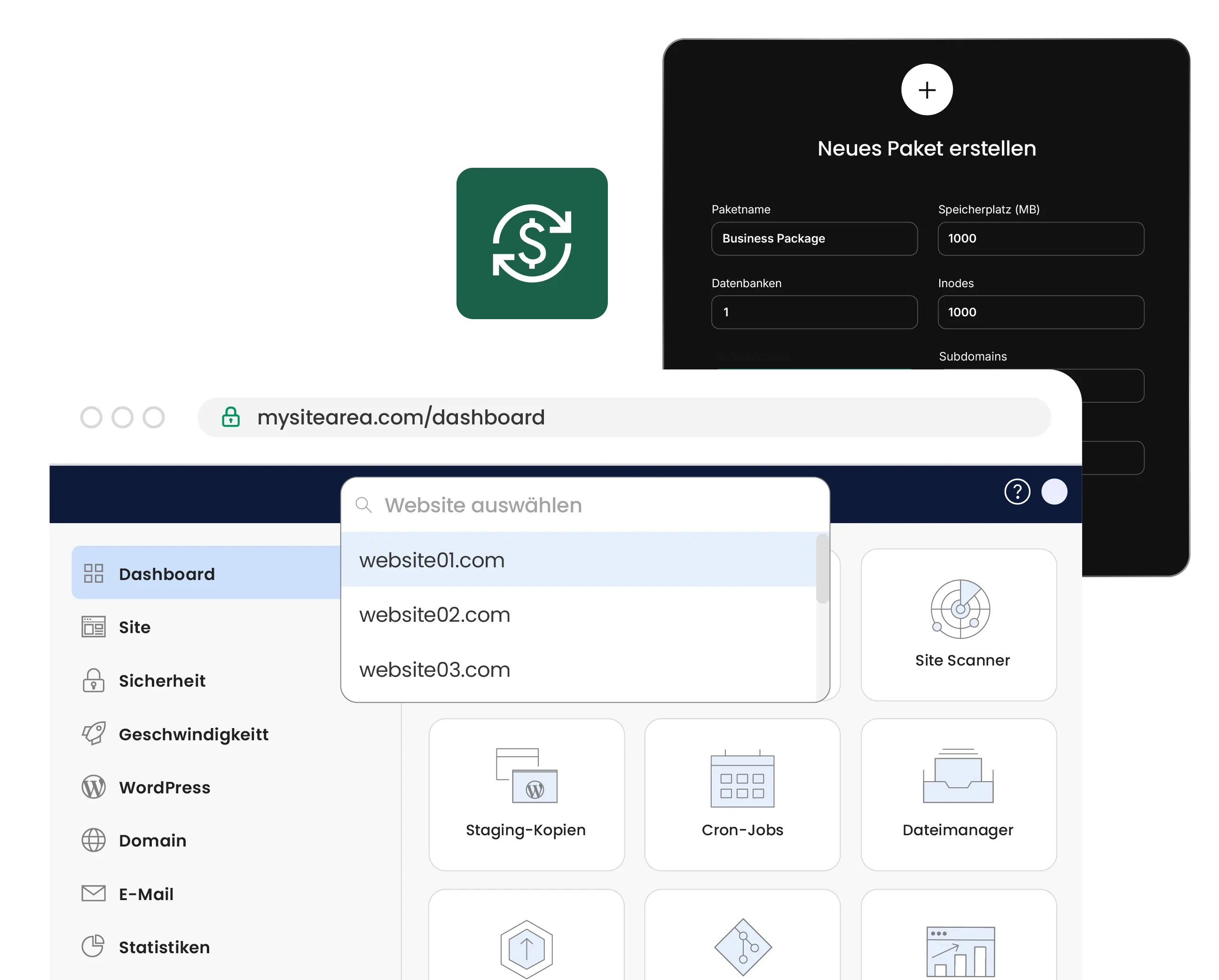 SiteGround Agentur-Hosting-Dashboard, das White-Label-Reselling-Funktionen zur Verwaltung mehrerer Kunden-Websites über ein einziges Control Panel anzeigt