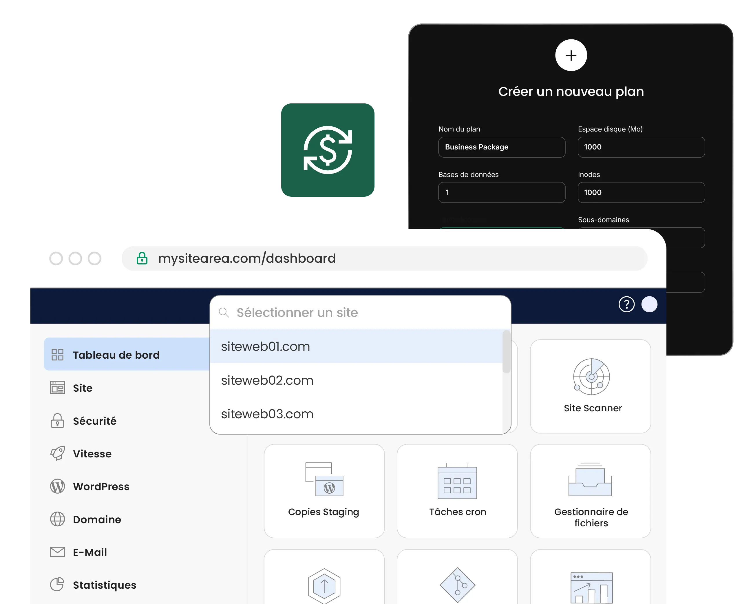 Tableau de bord d’hébergement pour les agences partenaires de SiteGround présentant des fonctionnalités de revente en marque blanche pour gérer plusieurs sites clients depuis un seul panneau de contrôle.