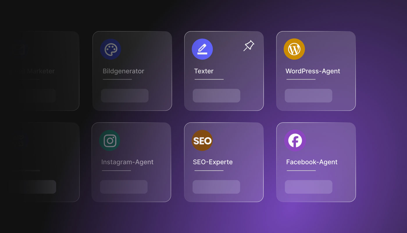 Liste der SiteGround AI Studio-Agenten, einschließlich AI Agent für WordPress, Copywriter, Social Media Agenten und SEO-Experte