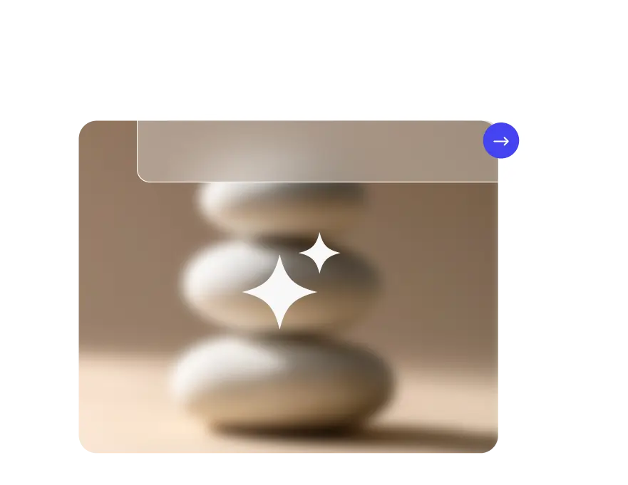 AI image designer interface with a blurred abstract composition and sparkle icons, representing automatic enhancement and creation of product or brand visuals.