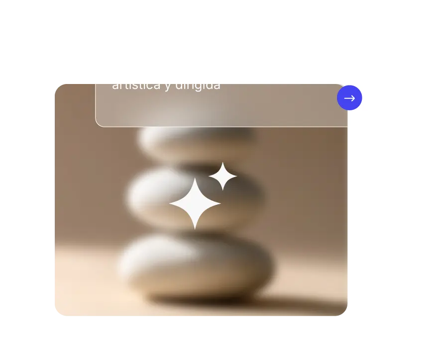 Interfaz de diseño de imágenes con IA que muestra una composición abstracta difuminada e iconos de destello, representando la mejora automática y la creación de visuales para productos o marcas.