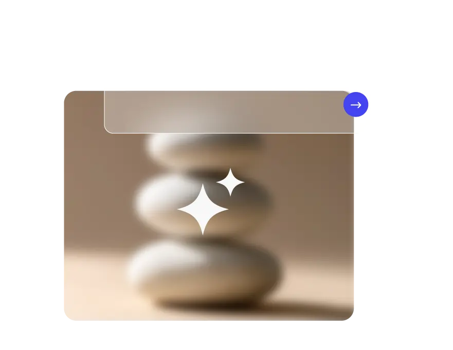 Interface de designer d’images IA: composition abstraite floue avec icônes scintillantes, illustrant amélioration et création de visuels de produits ou de marques.
