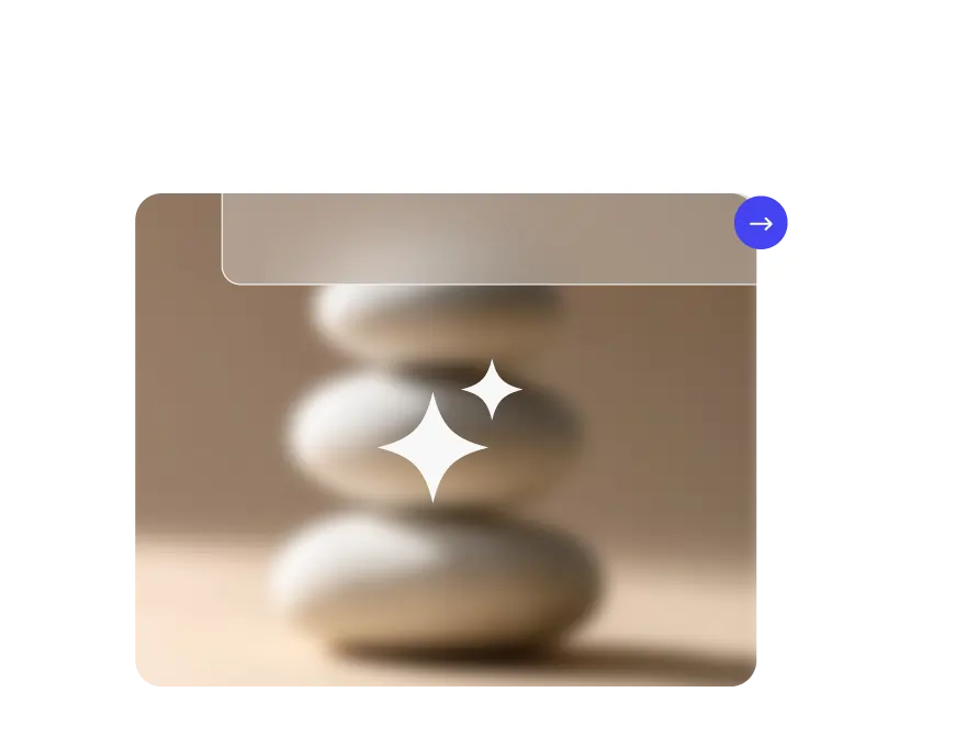 Interfaccia del designer di immagini IA con una composizione astratta sfocata e icone scintillanti, che rappresentano il miglioramento automatico e la creazione di visuali di prodotti o marchi.