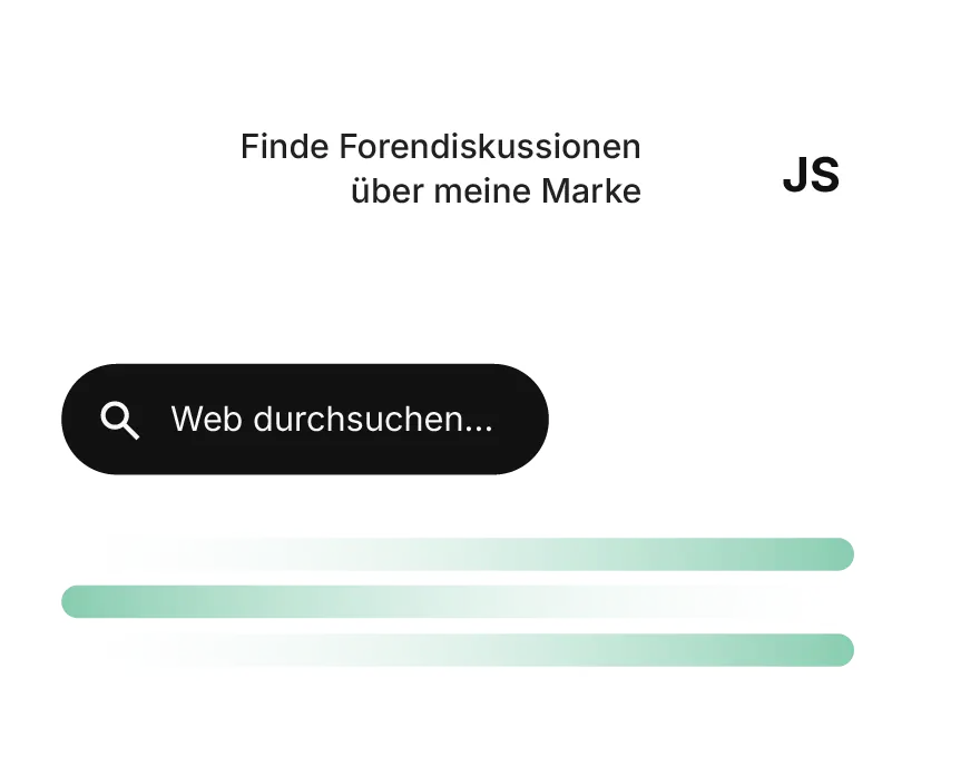 Eine Benutzeroberfläche mit einer aktiven Websuche nach Markendiskussionen in Foren, die die Echtzeitüberwachungs- und Analysefunktionen des Reputationsmanager KI veranschaulicht.