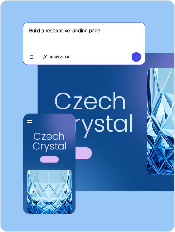 Exemple d'un projet de site web réactif généré par l'IA "czech crystal" conçu avec le créateur de sites web basé sur l'IA, affichant un prompt.