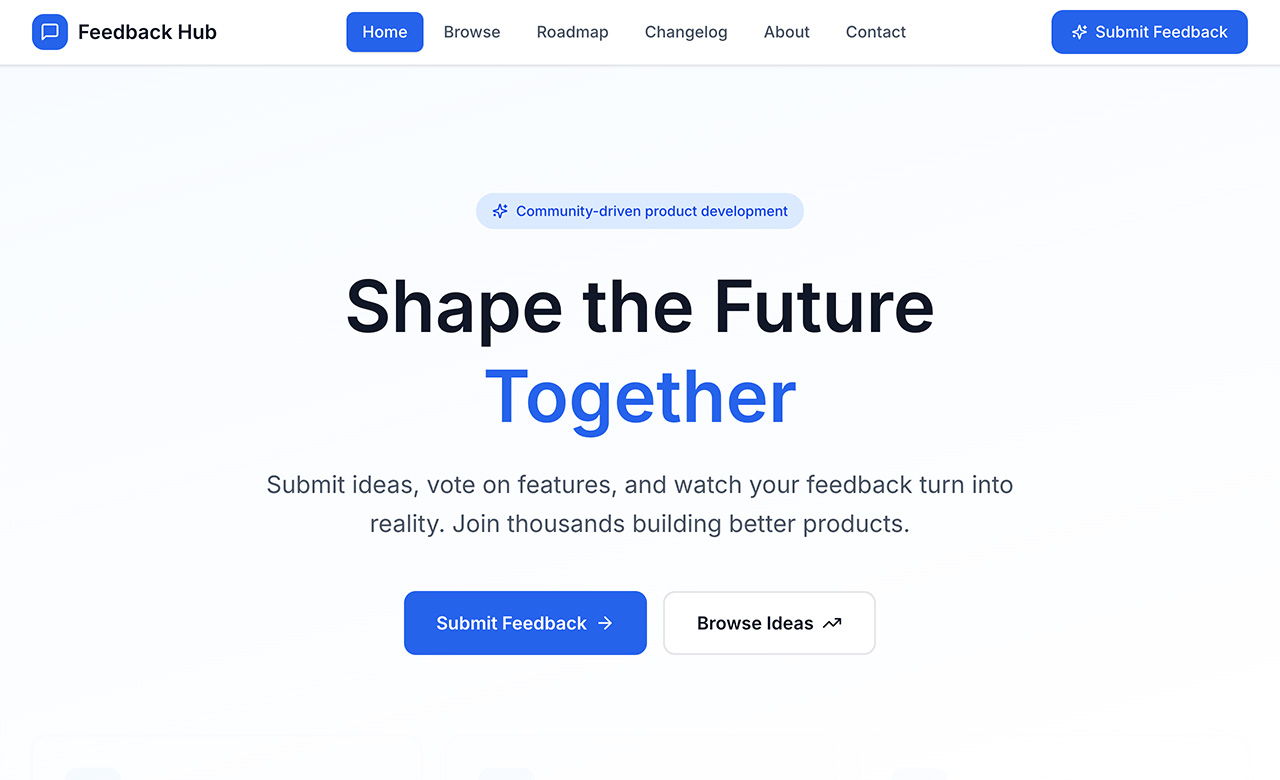 hub de feedback : tableau avec vote, feuille de route et fils de discussion.