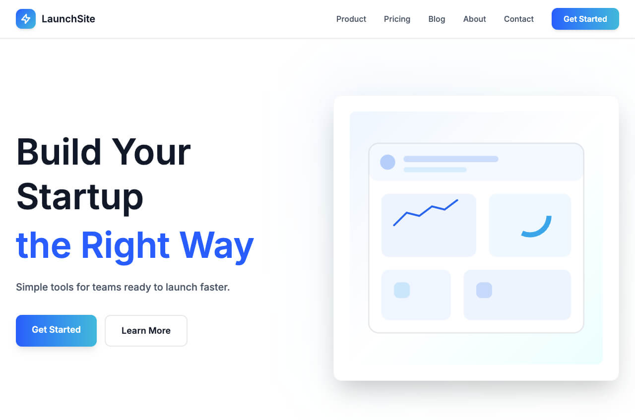 site de startup : page d'accueil pour les startups SaaS ou technologiques avec des sections tarifs et blog.