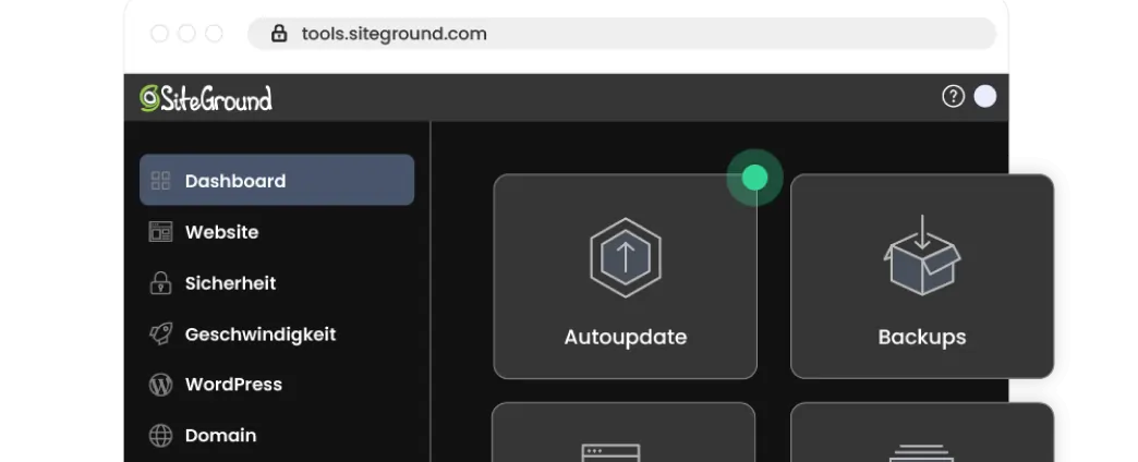 SiteGround-Interface mit Tools zur Website-Verwaltung