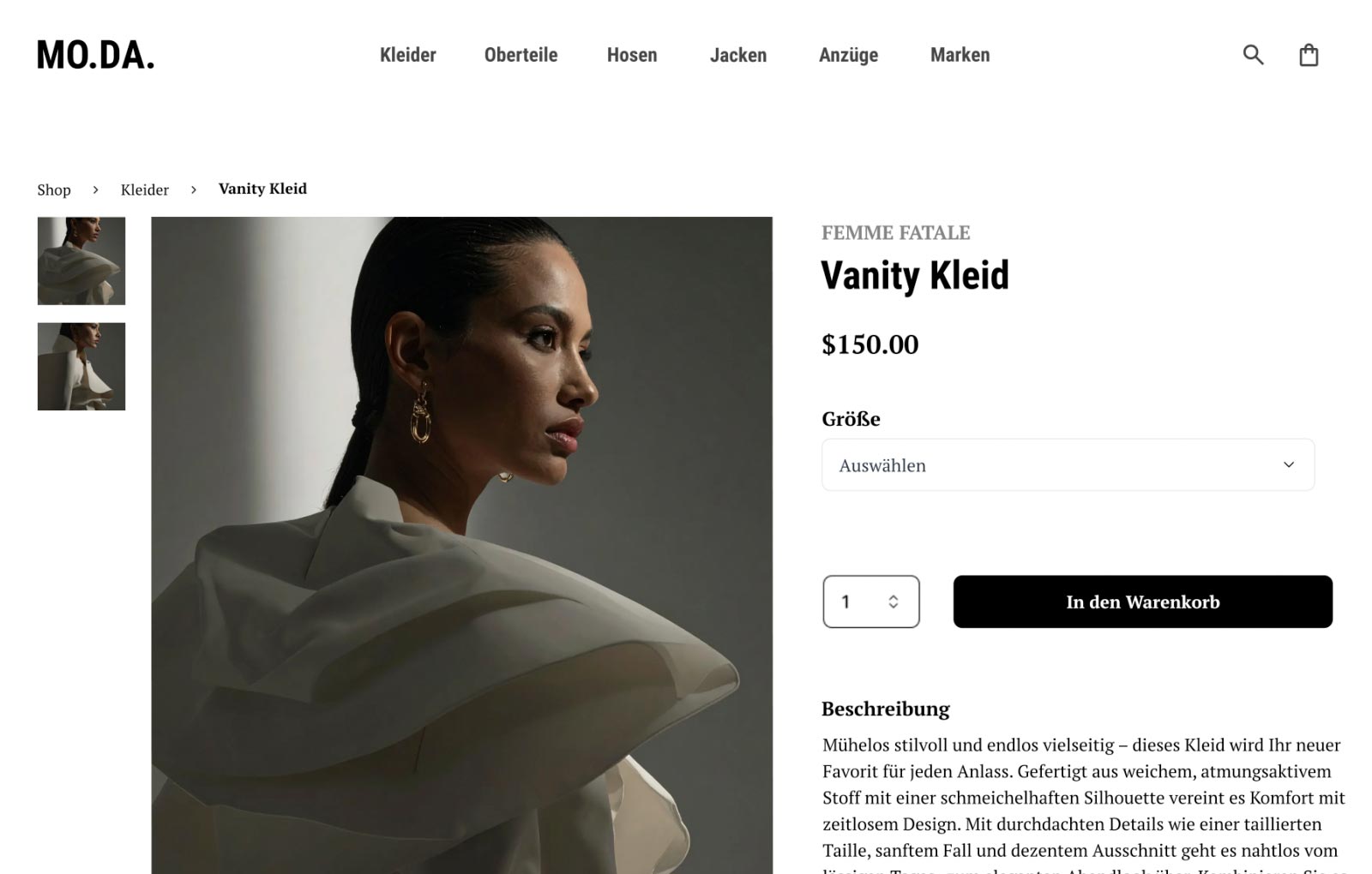 Die Homepage der MO.DA. Mode-Website zeigt die 'Fancy Summer'-Kollektion und hebt hochwertige Indie-Labels sowie minimalistische moderne Stile hervor.