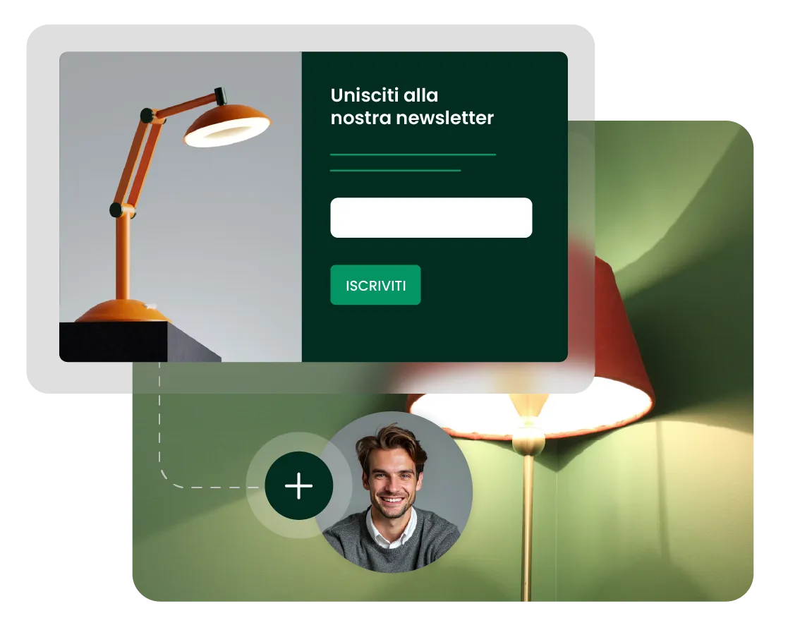Formulario de suscripción por email de SiteGround con botón para apuntarse a la newsletter, captando leads y añadiendo nuevos suscriptores, sobre un fondo acogedor con iluminación cálida.