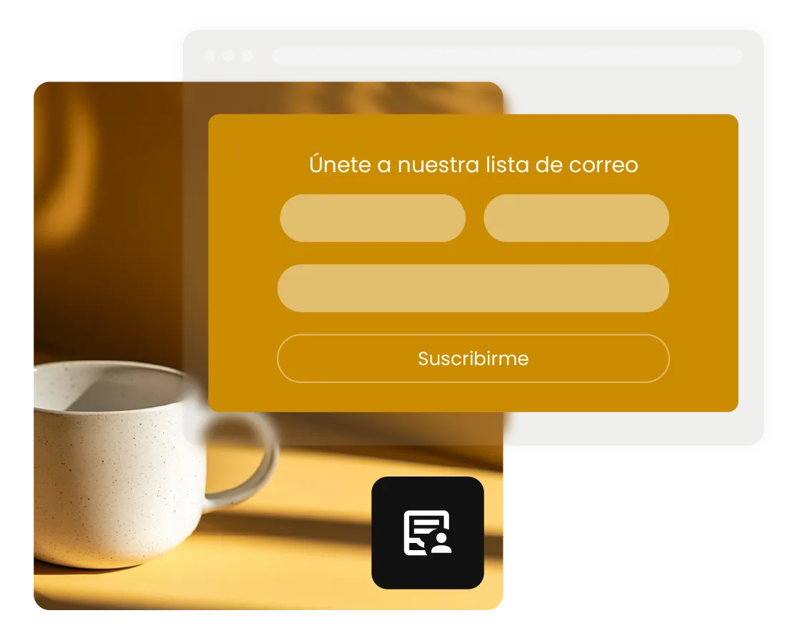 Página de suscripción de email marketing de SiteGround con formulario de registro para ampliar tu alcance, sobre un fondo acogedor con una taza de café.