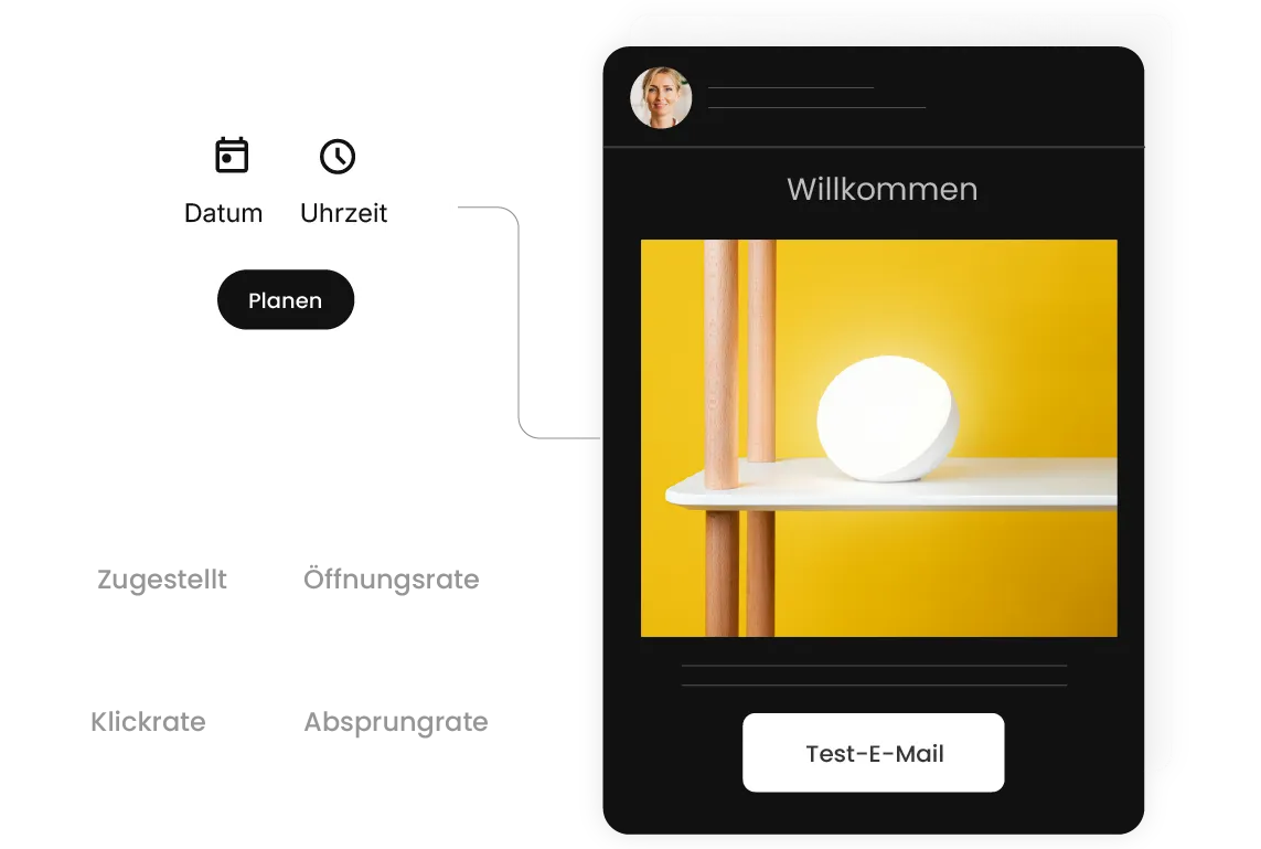 SiteGround-E-Mail-Marketing-Plattform beim Planen und Testen einer Willkommens-E-Mail-Kampagne mit Performance-Kennzahlen zu zugestellten E-Mails, Öffnungsrate, Click-to-Open-Rate und Absprungrate.