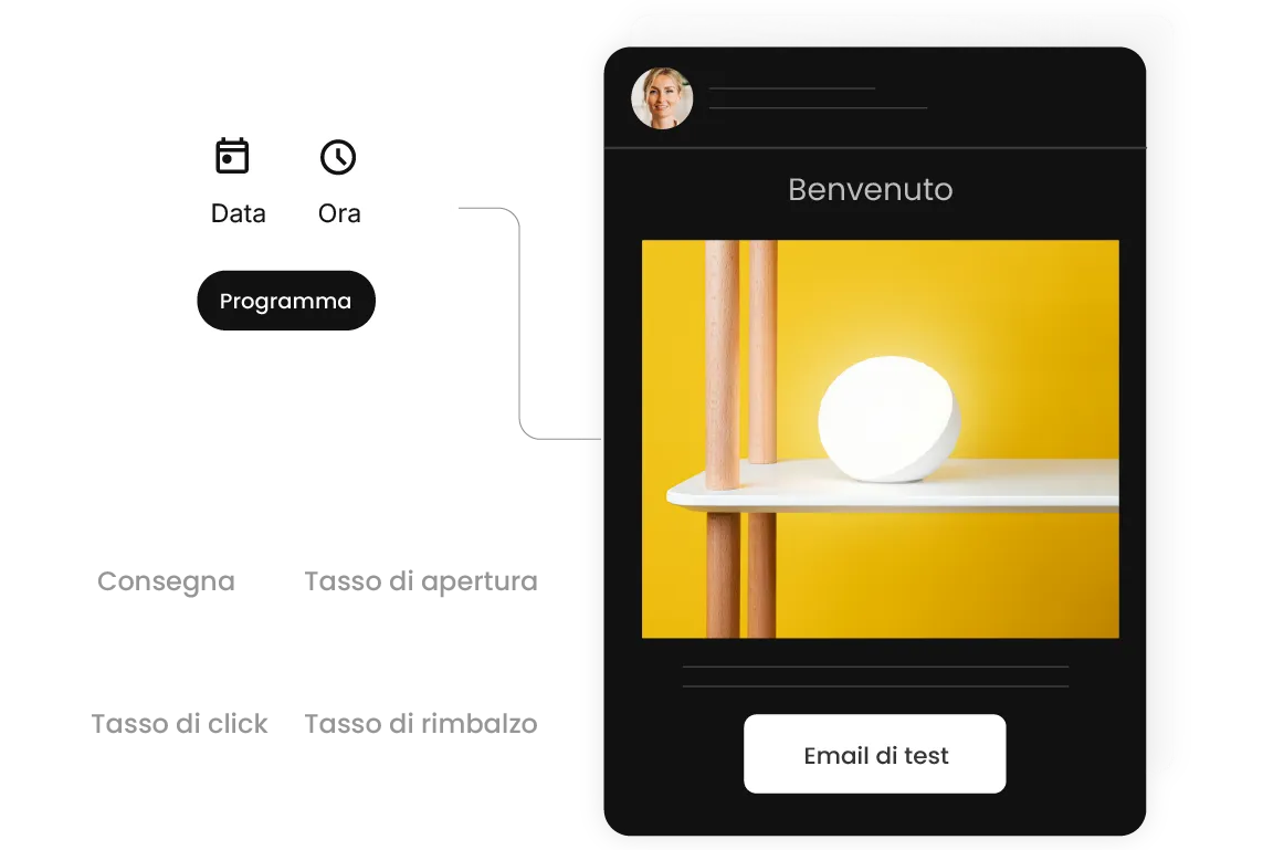 La piattaforma di email marketing di SiteGround permette di programmare e testare campagne di email di benvenuto, con metriche di performance che mostrano email consegnate, tasso di apertura, tasso di click e tasso di bounce.