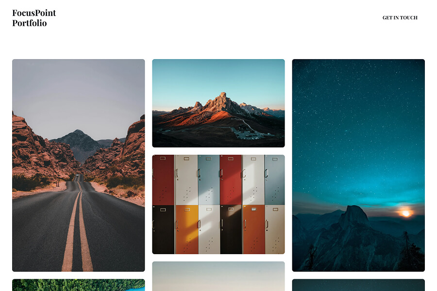 Layout del sito web di un portfolio fotografico: visualizzazione a griglia per 