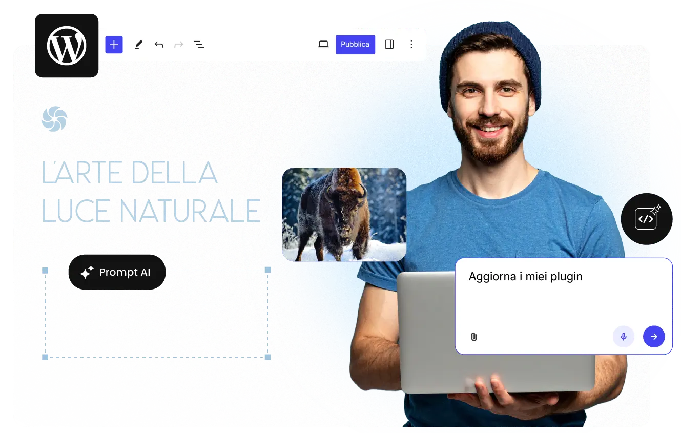 WordPress gestito da IA con configurazione istantanea e supporto dal vivo